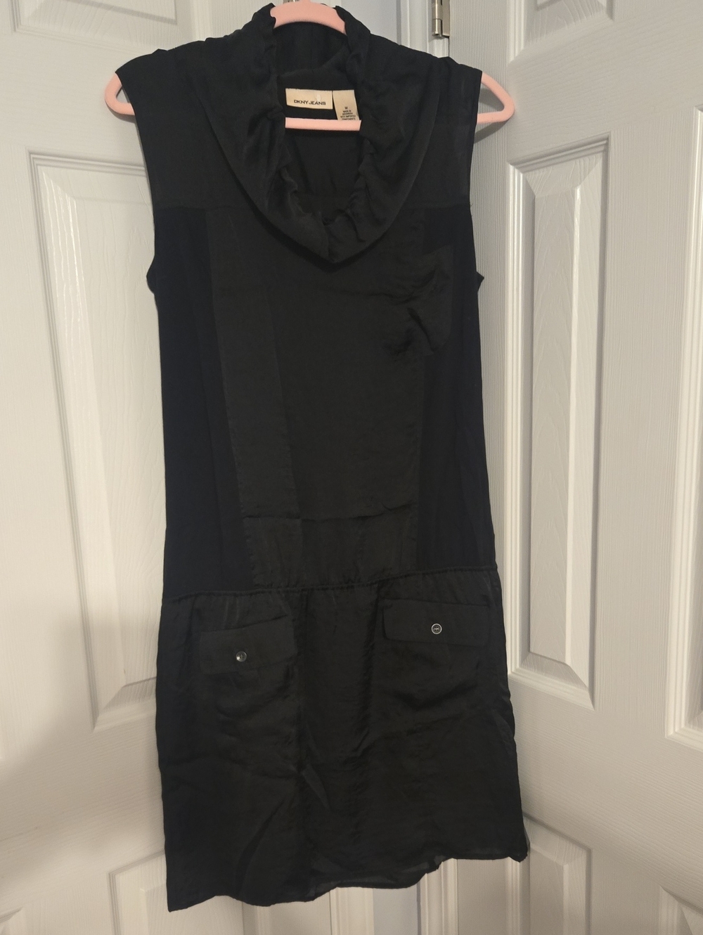 Vintage DKNY Black Sleeveless Cowl-Neck Pocket Dress